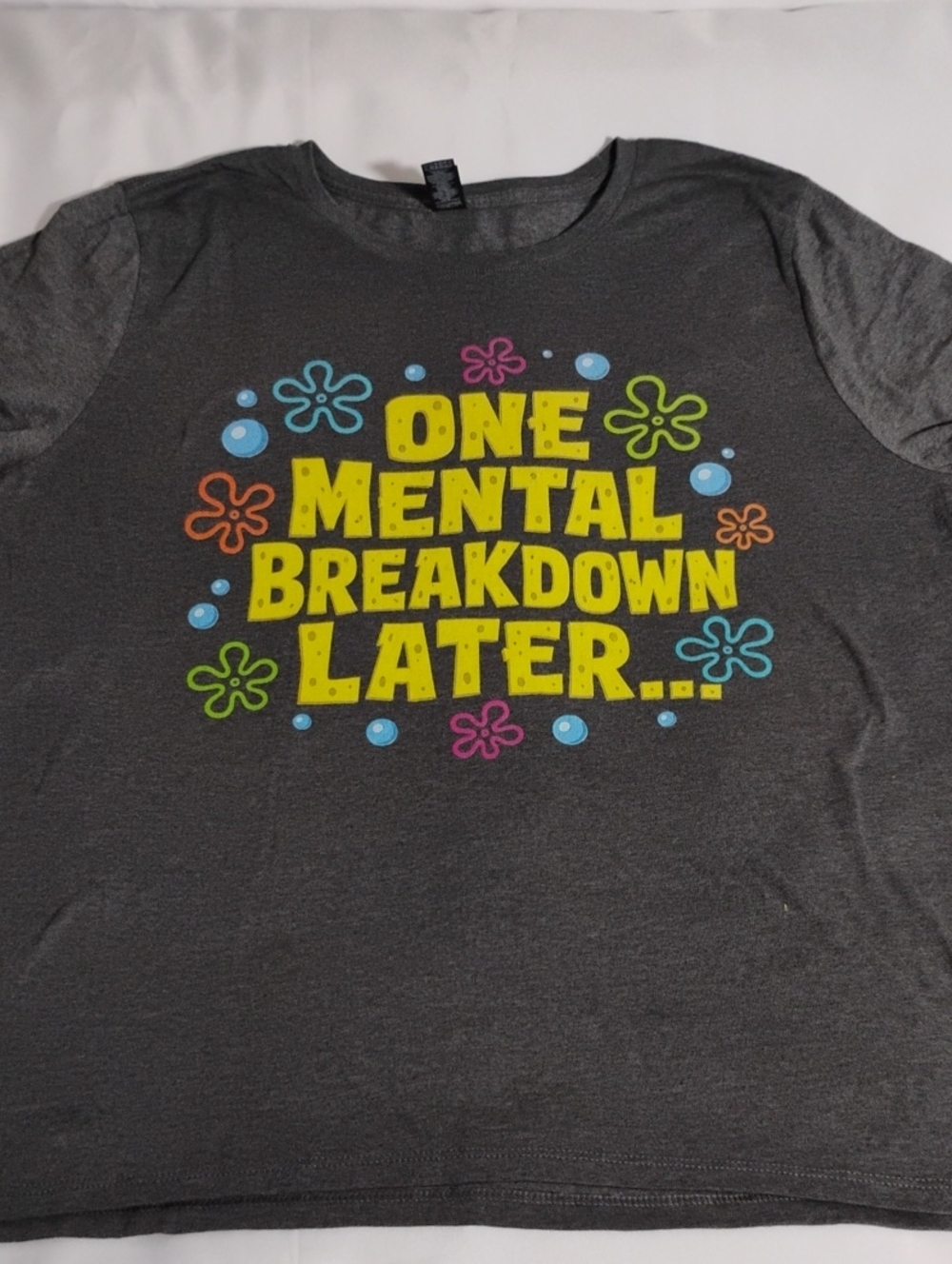 Gildan Dark Gray Kids Tee with Bright Yellow Graphic and Multicolor Accents